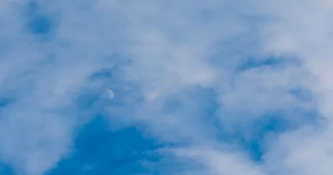 Trajectory of the moon in an evening with blue sky and white clouds 動画素材 127572351
