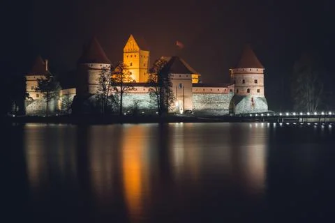 Trakai Castle at Night 스톡 사진