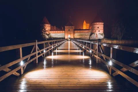 Trakai Castle at Night 스톡 사진
