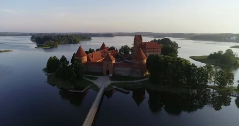 Trakai front view of castle Stock Footage 95065387