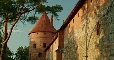 Trakai, gothic castle, pinnacle, spire, Tracking shot Stock Footage 115629992