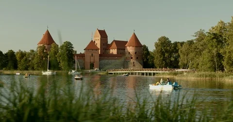 Trakai, gothic castle, Tracking shot Stock Footage 115632239