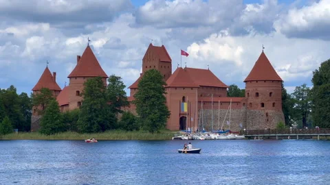 Trakai lake castle in Lithuania Stock Footage 246230516