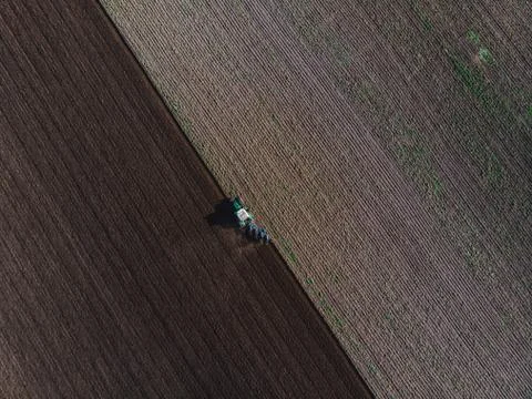 Traktor top down in the fields Stock Photos