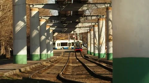 Tram 11. Tramway 71-623 movement into the distance and 71-619 stay in the 스톡 동영상 67618304