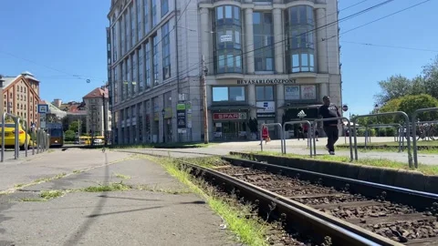 Tram 2 Rolling by on the Line Stock Footage 139567466
