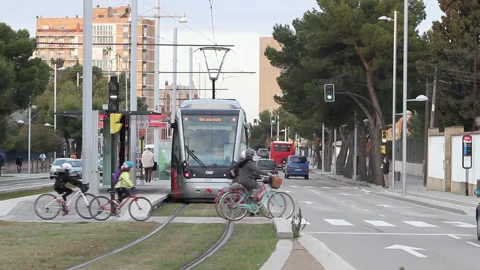 Tram and bicycles Stock Footage 162323989