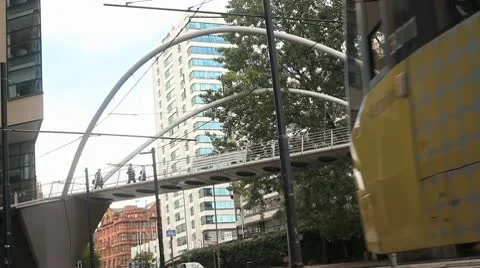Tram and footbridge Stock Footage 10689169