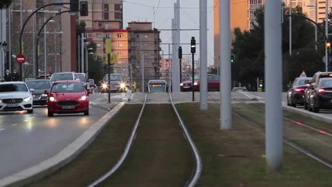 Tram approaching Video stock 162324676