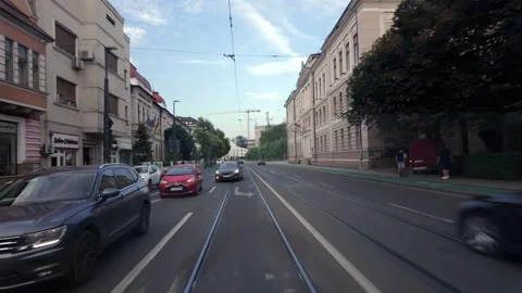 Tram Approaching Stop Stock Footage 345091626