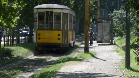 Tram arrives Stock Footage 137154802