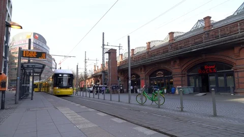 Tram arriving at Hackescher Markt Station, Berlin, Germany Stock Footage 116022500