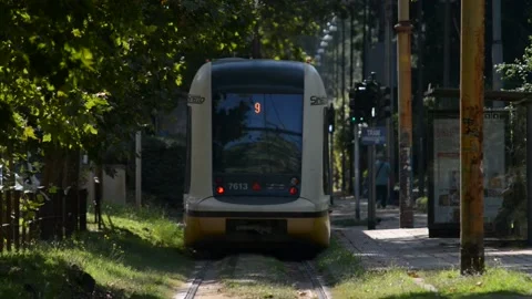 Tram arriving in milan Stock Footage 143582727