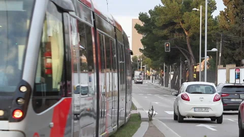Tram arriving to a station Stock Footage 162324583