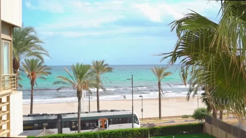 Tram at the beach Stock Footage 213347216
