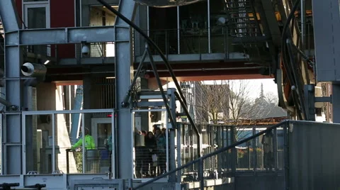 Tram is being lowered onto the boarding platform. Stock Footage 60778569