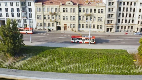 Tram in the Big City Stock Footage 94699375