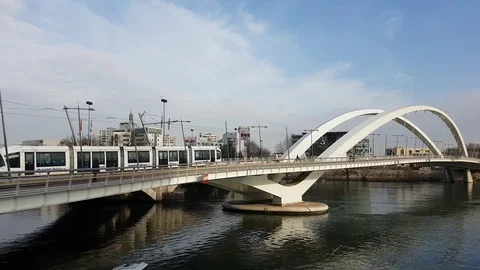 Tram On The Bridge Stock Footage 72949657