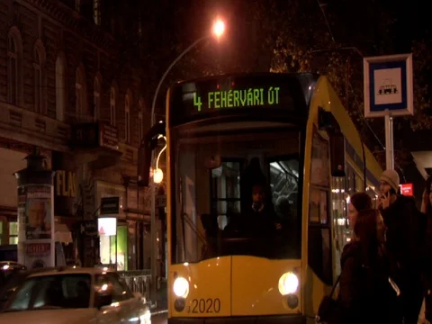 Tram in Budapest at Night, 2007 Stock Footage 111147133