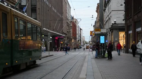Tram in the center of Helsinki Stock Footage 217982115