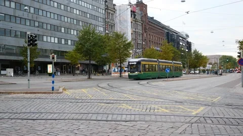 Tram in the center of Helsinki Stock Footage 217982818