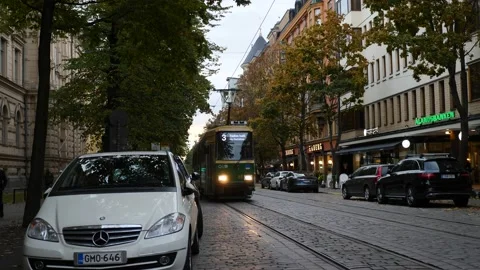 Tram in the center of Helsinki Stock Footage 217982933