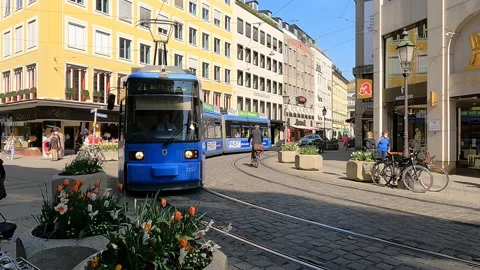 Tram in Center of Munich, Germany Stock Footage 153382962