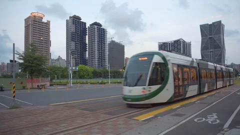 Tram of the Circular light rail KLRT, Kaohsiung, Taiwan Stock Footage 108884549