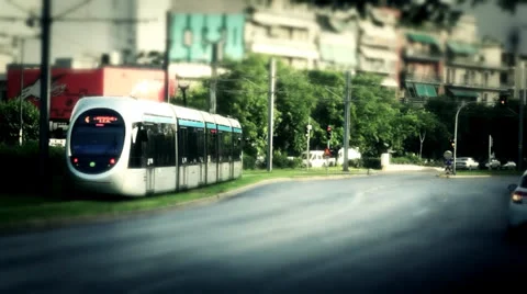 Tram in the city Stock Footage 24811211