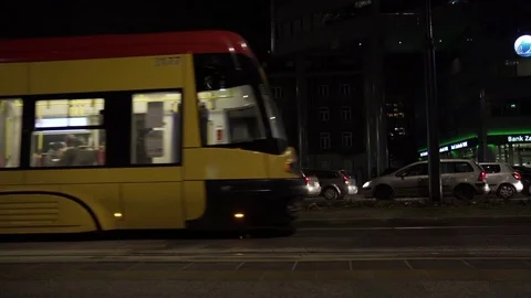 Tram in the city, night Video stock 72256544