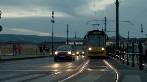 Tram coming towards the camera Stock Footage 67298943
