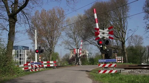 Tram crossing in The Netherlands Stock Footage 74706772