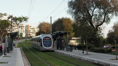 Tram departing from station Stock Footage 145085322