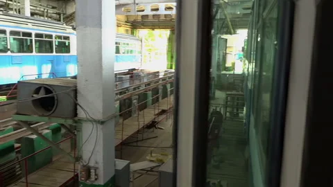 Tram Depot: A Second Life for Old Swiss Trams. Stock Footage 342063266