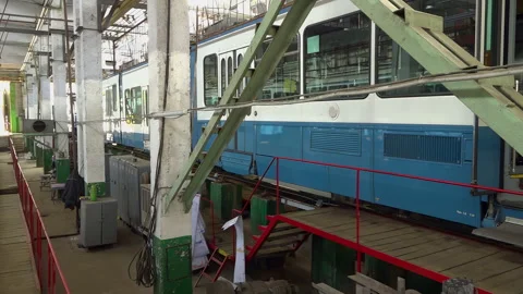 Tram Depot: A Second Life for Old Swiss Trams. Stock Footage 342063355