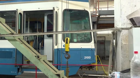 Tram Depot: A Second Life for Old Swiss Trams. Stock Footage 342063442