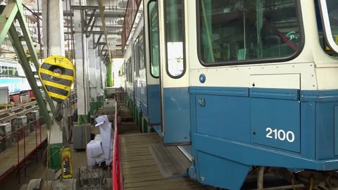 Tram Depot: A Second Life for Old Swiss Trams. Stock Footage 342063474
