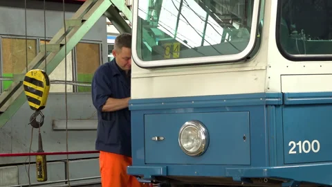 Tram Depot: A Second Life for Old Swiss Trams. Stock Footage 342063483