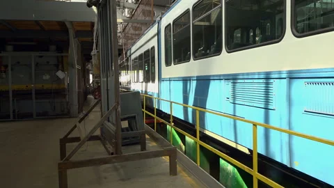 Tram Depot: A Second Life for Old Swiss Trams. Stock Footage 342063560