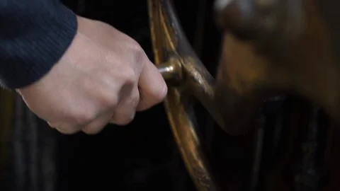 Tram driver - close up steering wheel. Stock Footage 89571414