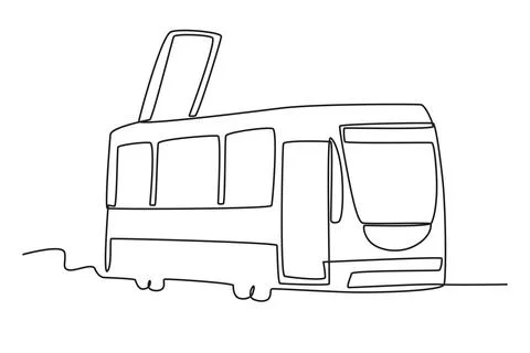 A tram driving on the track Ilustración de archivo