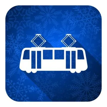 Tram flat icon, christmas button, public transport sign. Stock Illustration