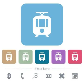 Tram flat icons on color rounded square backgrounds Stock Illustration