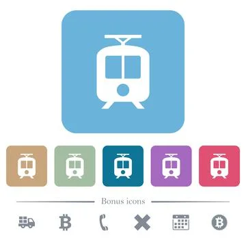 Tram flat icons on color rounded square backgrounds Stock Illustration