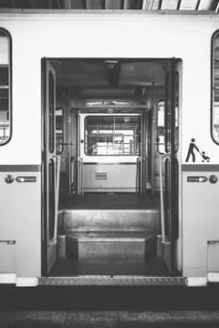 Tram in garage Foto stock