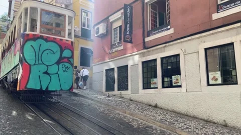 Tram going past in Lisbon Stock Footage 241756540
