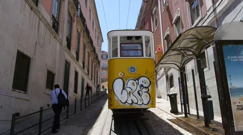 Tram going uphill in Lisbon Stock Footage 41805206