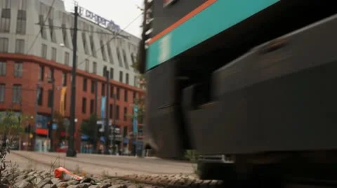 Tram heading away Stock Footage 10688891