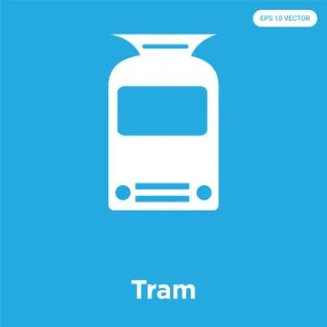 Tram icon isolated on blue background Free Stock Illustration