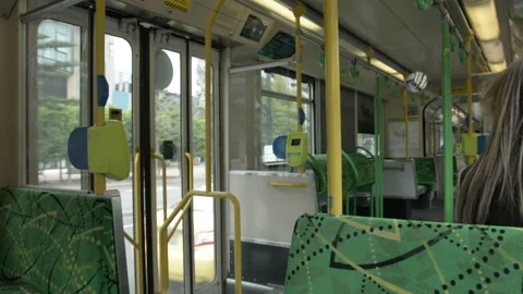Tram interior passenger pan right Stock Footage 171607798